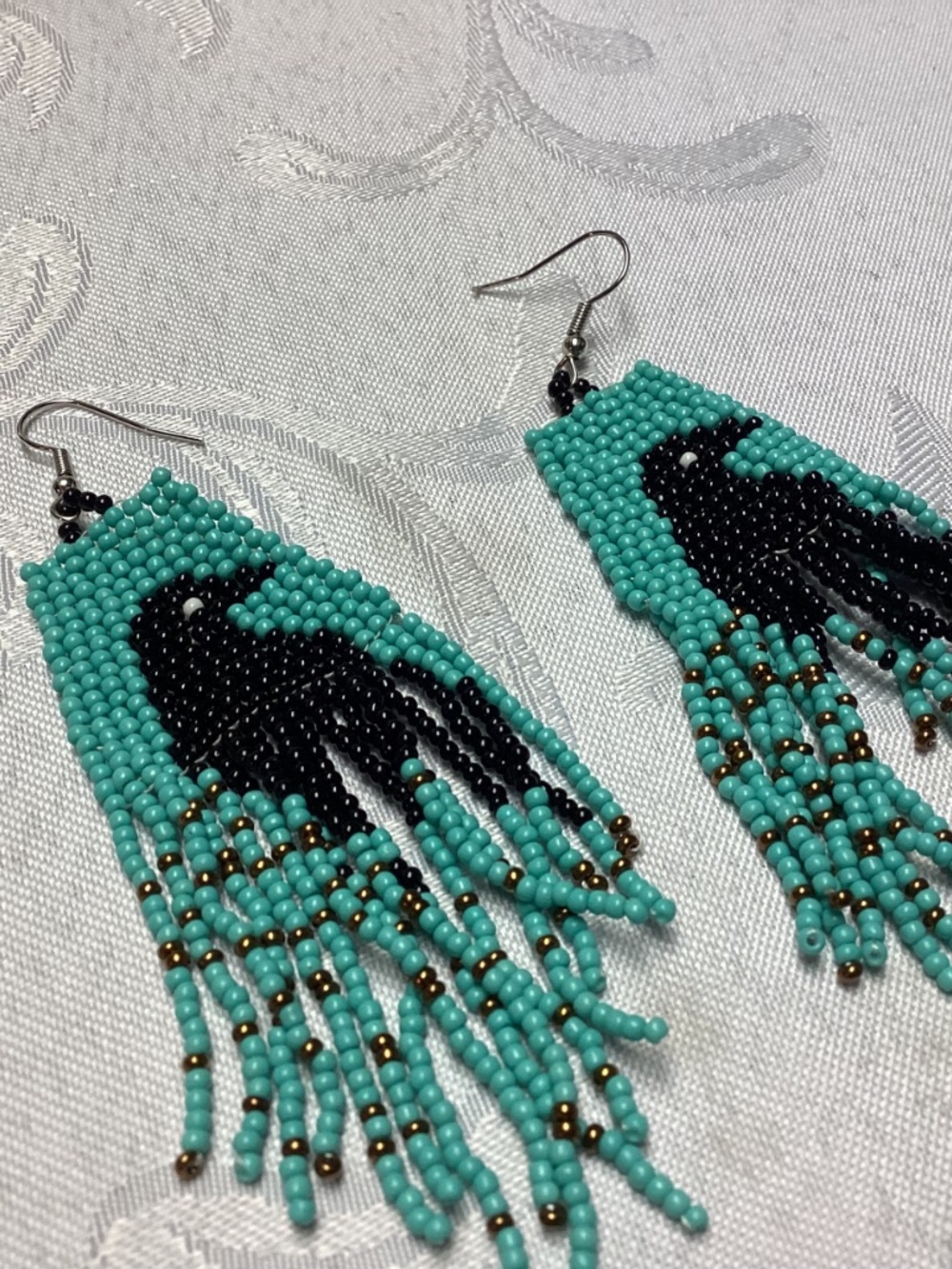 Crow Spirit Handmade Beaded Fringe Earrings ✨ Boho Raven Festival Dangles NWT - Picture 3 of 5